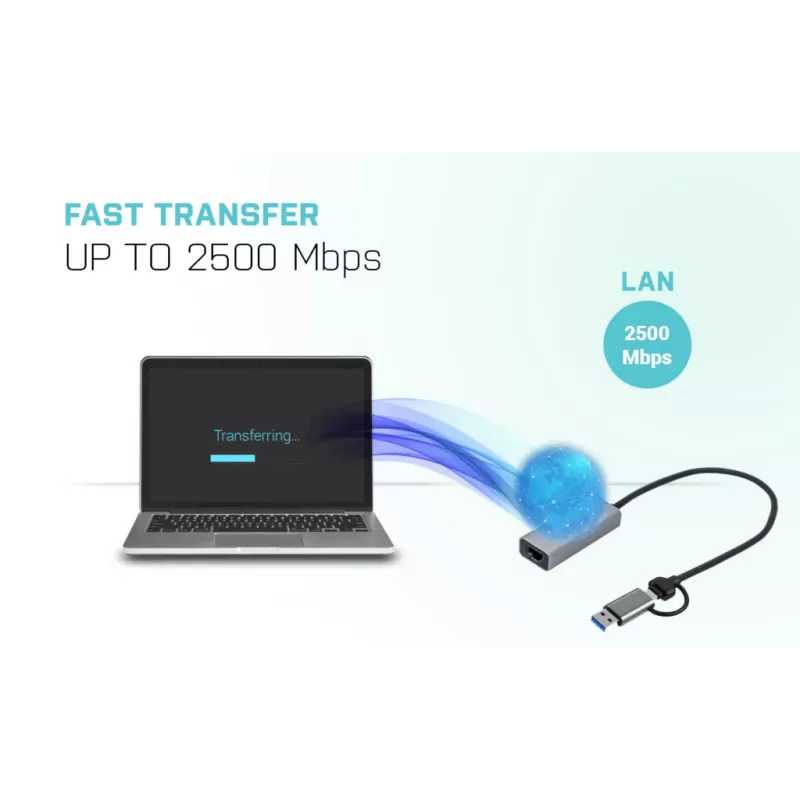 Adaptador i-tec Metal USB-C/USB-A 2.5Gbps Ethernet, com fios, USB Type-A/USB Type-C, Ethernet, 2500 Mbit/s, cinzento