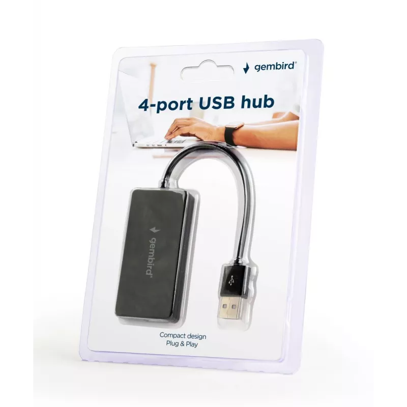 Hub USB Gembird UHB-U2P4-04 – 4 portas USB 2.0, Plug-and-Play, preto, 480 Mbit/s