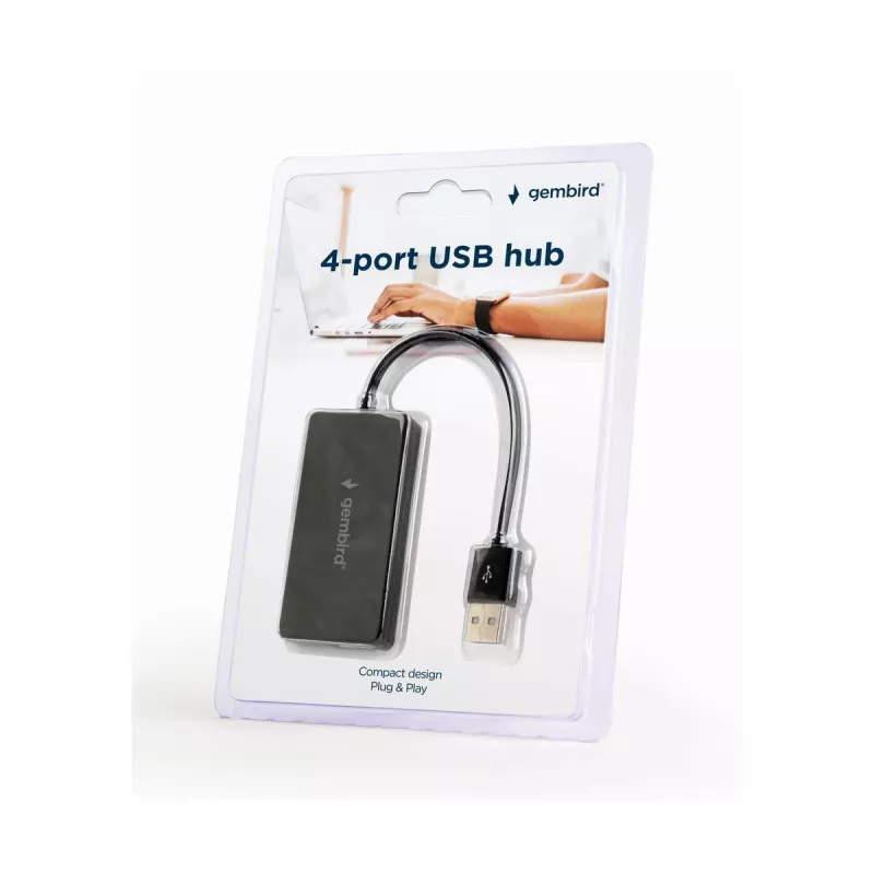 Hub USB Gembird UHB-U2P4-04 – 4 portas USB 2.0, Plug-and-Play, preto, 480 Mbit/s