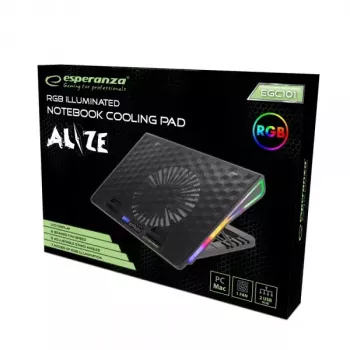 Base de arrefecimento para portátil ESPERANZA EGC101 — 1 ventoinha 18 cm, 76 cfm, 800 rpm, 5 posições de altura, LCD, alimentação USB