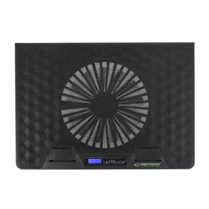 Base de arrefecimento para portátil ESPERANZA EGC101 — 1 ventoinha 18 cm, 76 cfm, 800 rpm, 5 posições de altura, LCD, alimentação USB