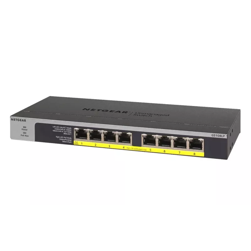 NETGEAR GS108LP Gigabit Ethernet não gerido (10/100/1000) Power over Ethernet (PoE) 1U preto, cinzento