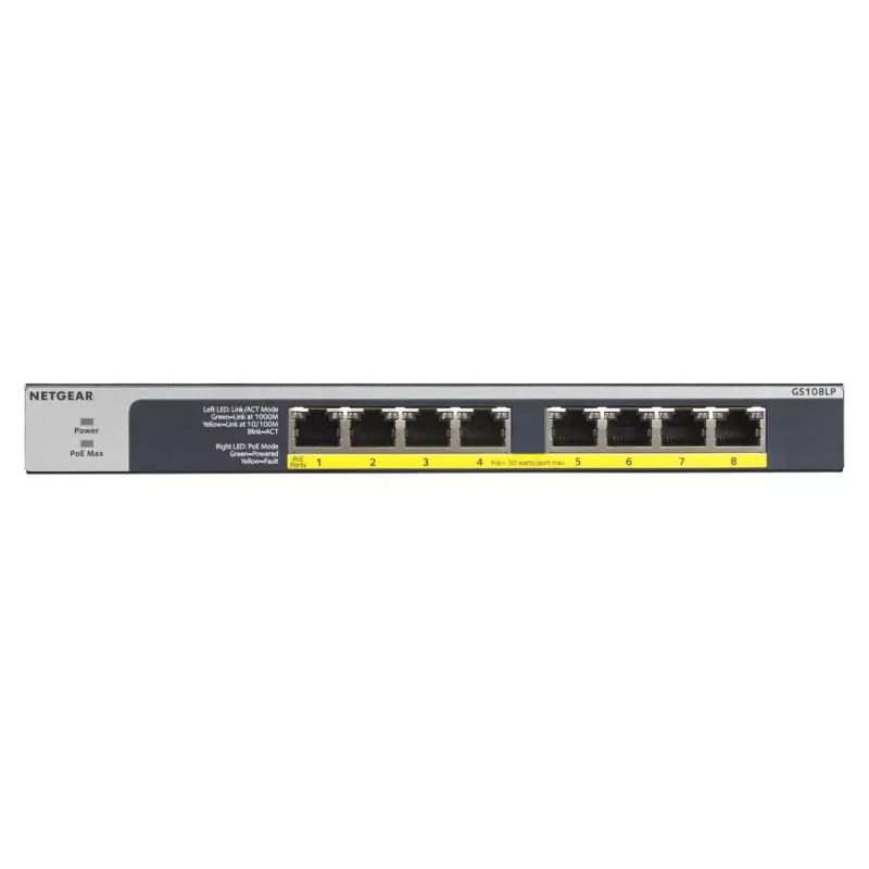 NETGEAR GS108LP Gigabit Ethernet não gerido (10/100/1000) Power over Ethernet (PoE) 1U preto, cinzento