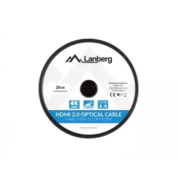 Cabo HDMI LANBERG CA-HDMI-20FB-0200-BK 20 m, HDMI 2.0, Type-A macho–macho, 18 Gbit/s, 4K@60Hz (3840×2160), HDR, ARC, Ethernet