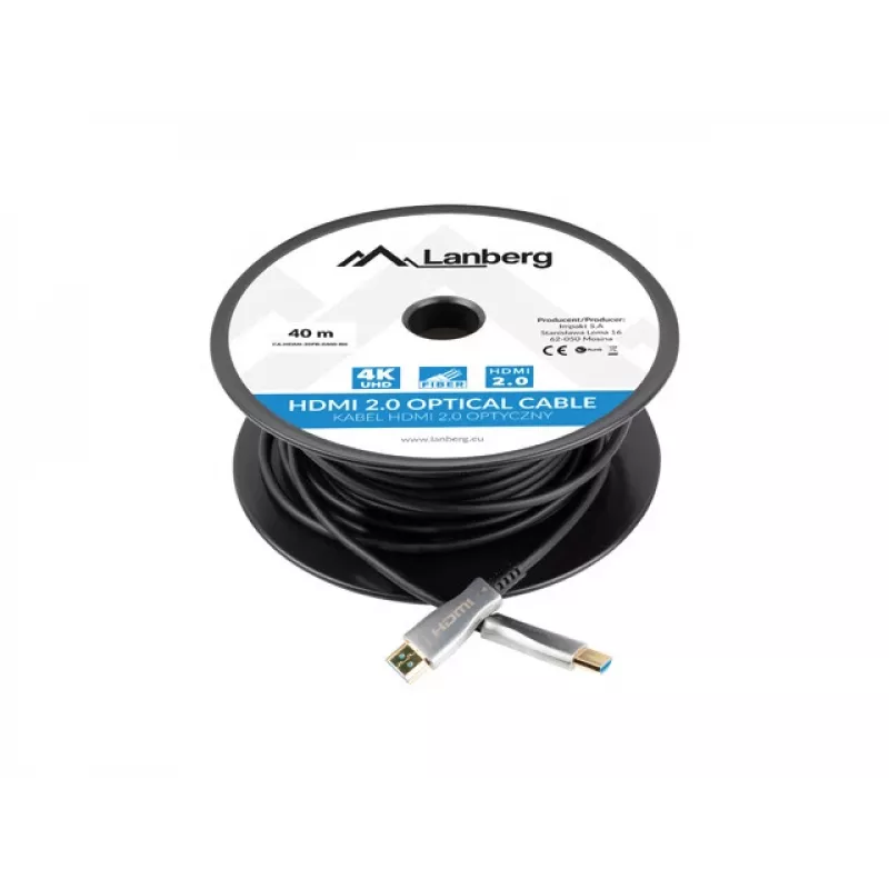 Lanberg CA-HDMI-20FB-0400-BK cabo HDMI 2.0 ótico ativo (AOC), 40 m, tipo A macho-macho, 4K 60 Hz (3840x2160), 18 Gbit/s, Ethernet, preto