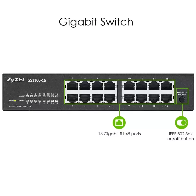 Zyxel GS1100-16 Gigabit Ethernet não gerido (10/100/1000)