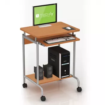 Secretária de computador TECHLY Compact ICA-TB S005 — secretária compacta, tampo em MDF, gaveta para teclado, rodas, 600×450×750 mm, faia