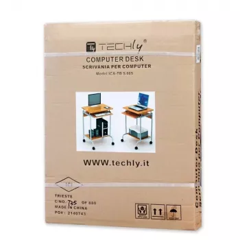 Secretária de computador TECHLY Compact ICA-TB S005 — secretária compacta, tampo em MDF, gaveta para teclado, rodas, 600×450×750 mm, faia