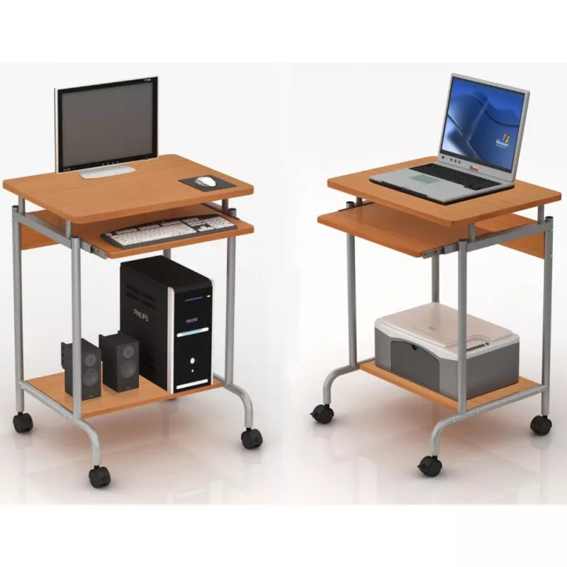 Secretária de computador TECHLY Compact ICA-TB S005 — secretária compacta, tampo em MDF, gaveta para teclado, rodas, 600×450×750 mm, faia