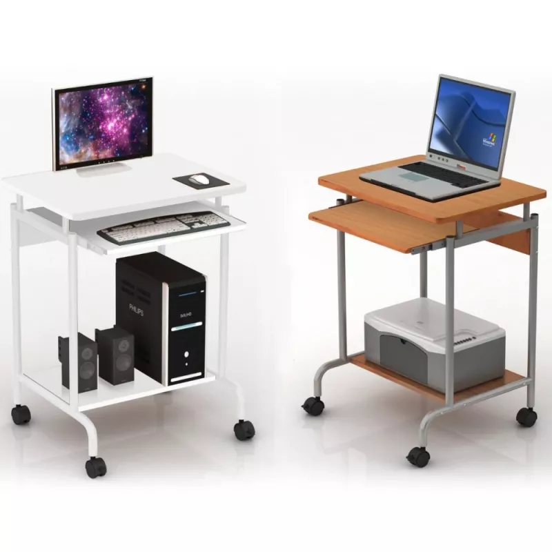 Secretária de computador TECHLY Compact ICA-TB S005 — secretária compacta, tampo em MDF, gaveta para teclado, rodas, 600×450×750 mm, faia