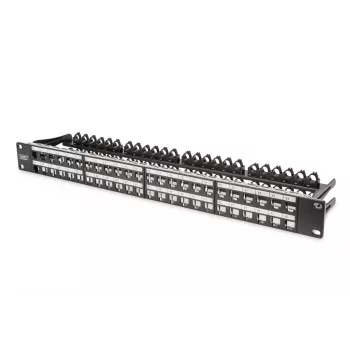 Patch panel modular DIGITUS, blindado 48 portas, campo de identificação, 1U, montagem em rack, cor preto RAL 9005