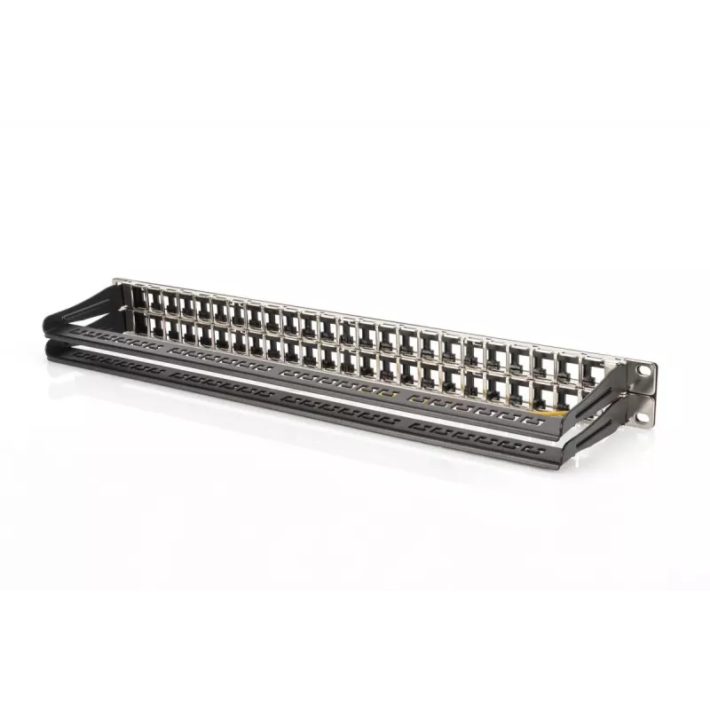 Patch panel modular DIGITUS, blindado 48 portas, campo de identificação, 1U, montagem em rack, cor preto RAL 9005