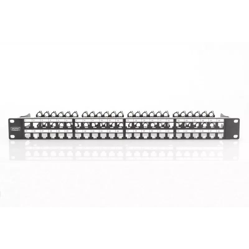 Patch panel modular DIGITUS, blindado 48 portas, campo de identificação, 1U, montagem em rack, cor preto RAL 9005