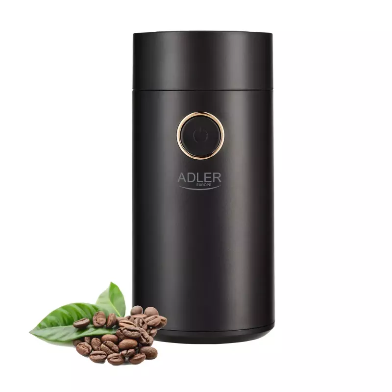 Moinho de café com mós cónicas Adler AD 4446bg — 150 W, depósito de grãos 75 g, mós em aço inoxidável, controlo por botões, preto
