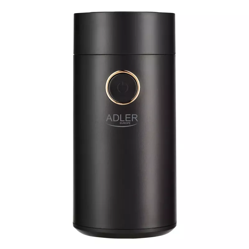Moinho de café com mós cónicas Adler AD 4446bg — 150 W, depósito de grãos 75 g, mós em aço inoxidável, controlo por botões, preto
