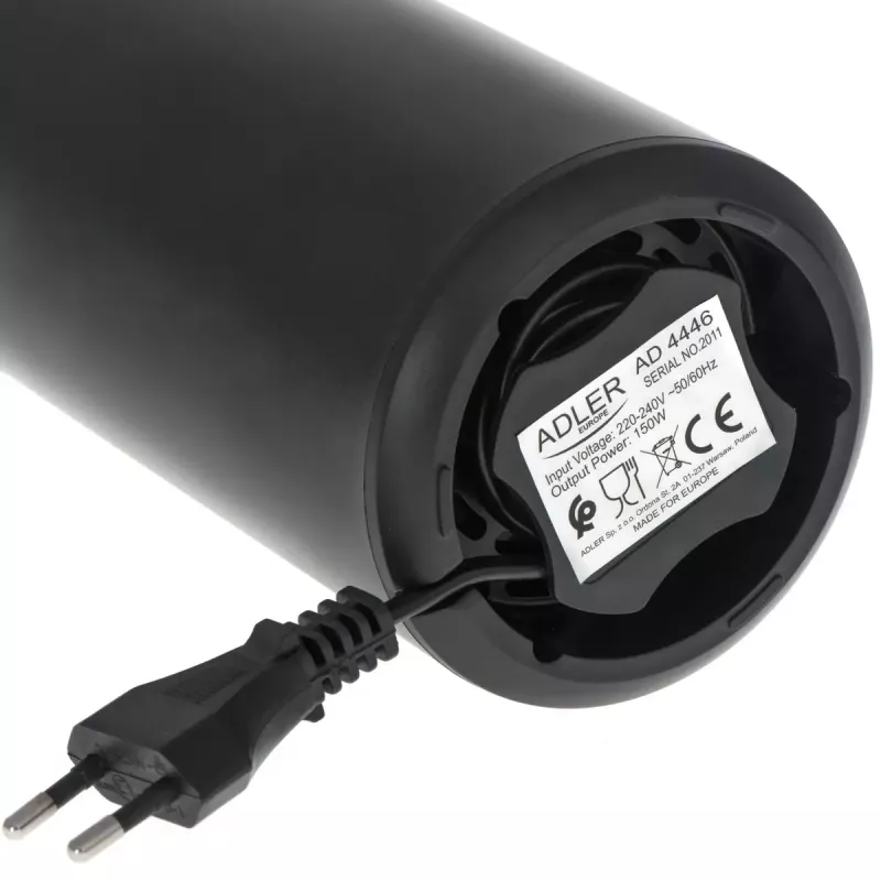 Moinho de café com mós cónicas Adler AD 4446bg — 150 W, depósito de grãos 75 g, mós em aço inoxidável, controlo por botões, preto