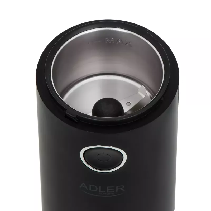 Moinho de mós Adler AD4446BS — 150 W, mós em aço inoxidável, depósito de grãos 75 g, preto