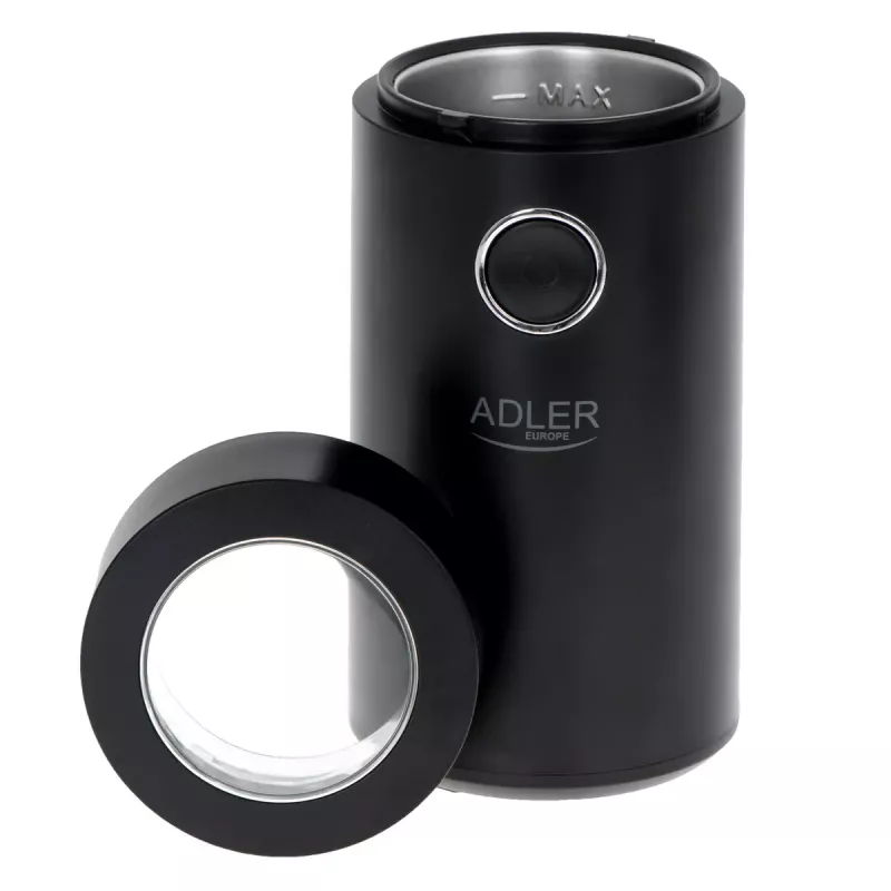 Moinho de mós Adler AD4446BS — 150 W, mós em aço inoxidável, depósito de grãos 75 g, preto