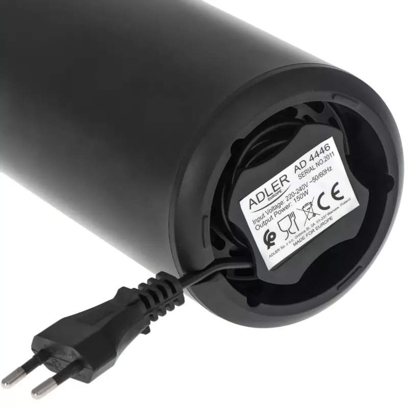 Moinho de mós Adler AD4446BS — 150 W, mós em aço inoxidável, depósito de grãos 75 g, preto