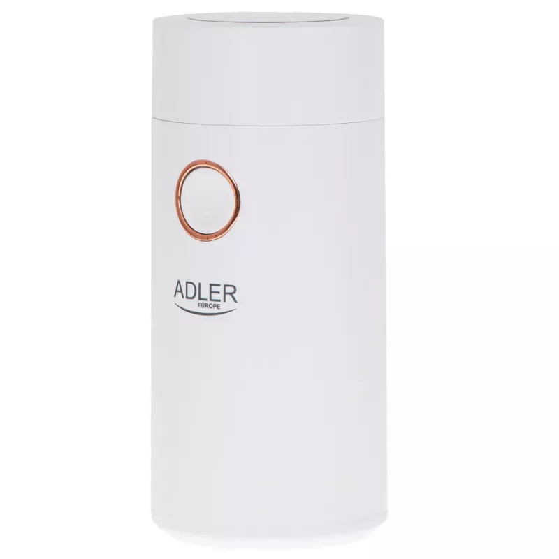 Moinho de café com mós Adler AD4446WG — moinho de café elétrico, mós em aço inoxidável, depósito de grãos 75 g, 150 W, branco