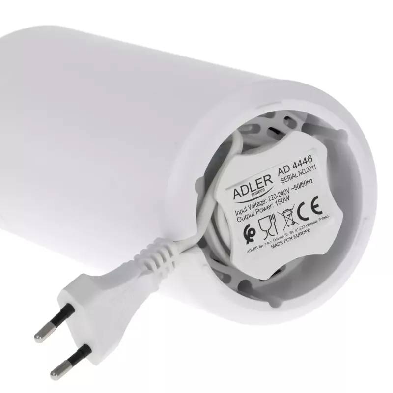 Moinho de café com mós Adler AD4446WG — moinho de café elétrico, mós em aço inoxidável, depósito de grãos 75 g, 150 W, branco