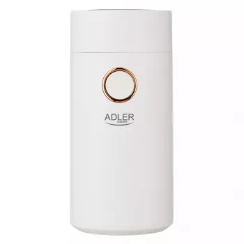 Moinho de café com mós Adler AD4446WG — moinho de café elétrico, mós em aço inoxidável, depósito de grãos 75 g, 150 W, branco