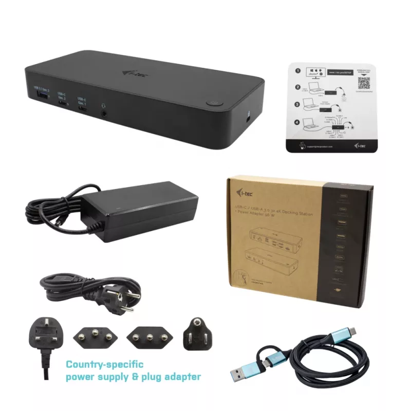 Estação de acoplamento i-tec USB 3.0 / USB-C / Thunderbolt, 3x 4K + Power Delivery 100W