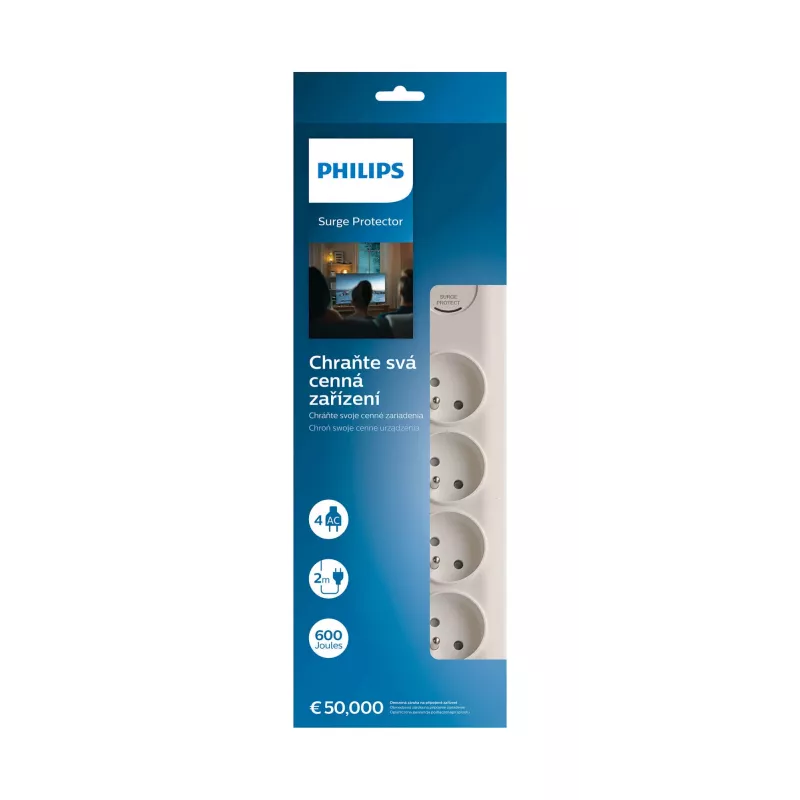 Proteção contra sobretensões Philips SPN7040WA/60 4 tomadas AC 600 J 2 m branco