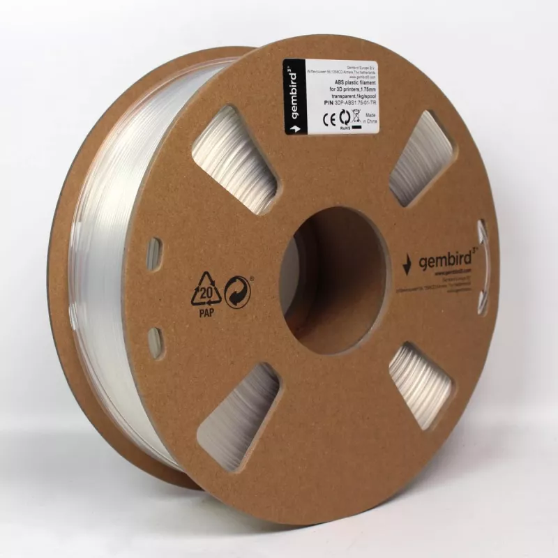 Gembird filamento ABS 1,75 mm, 1 kg, transparente