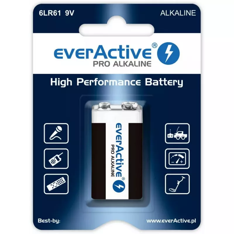 everActive EV6LR61-PRO pilha alcalina de 9V 6LR61, 650 mAh, 1 un. em blister