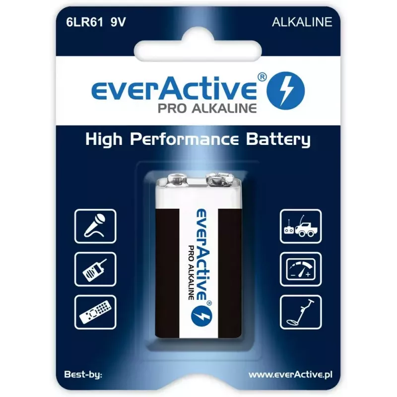 everActive EV6LR61-PRO pilha alcalina de 9V 6LR61, 650 mAh, 1 un. em blister