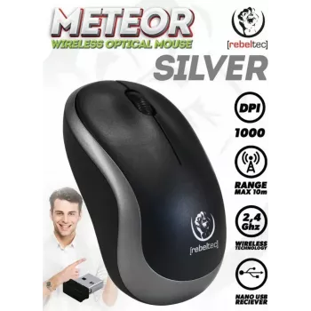 Rato ótico sem fios Rebeltec METEOR prateado RBLMYS00050 USB