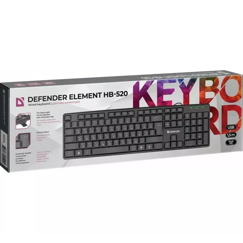 Teclado USB com fios DEFENDER HB-520 – layout compacto, ligação USB