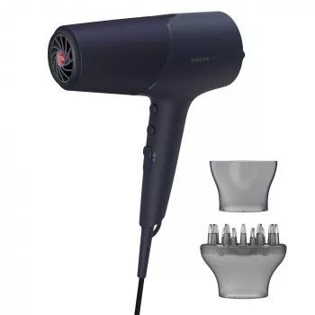 Secador de cabelo Philips 5000 Series BHD510/00, 2300 W, 6 níveis de calor/6 de velocidade, iónico, Cool Shot, concentrador e difusor, azul-marinho, cabo de 1,8 m