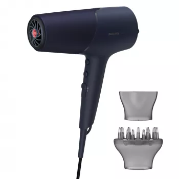 Secador de cabelo Philips 5000 Series BHD510/00, 2300 W, 6 níveis de calor/6 de velocidade, iónico, Cool Shot, concentrador e difusor, azul-marinho, cabo de 1,8 m