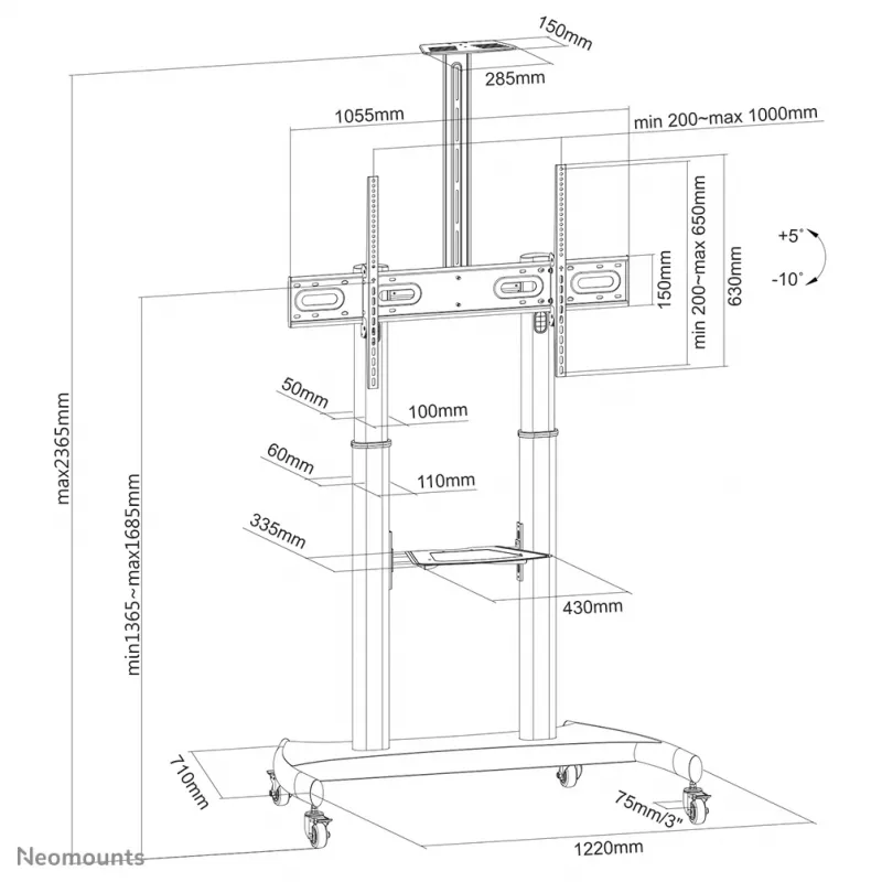 Suporte móvel para TV Neomounts PLASMA-M1950E 60-100 polegadas