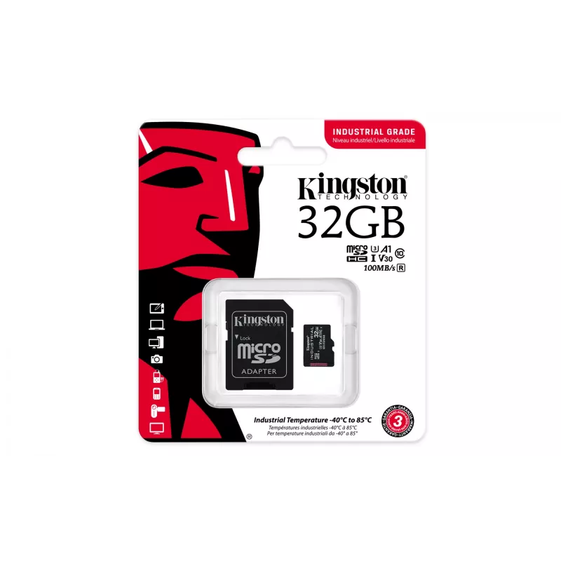 Cartão Kingston Technology 32GB microSDHC Industrial C10 A1 pSLC + adaptador SD