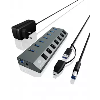 Hub ICY BOX IB-HUB1701-C3 USB 3.2 Gen 1 (3.1 Gen 1) Type-B 5000 Mbit/s antracite