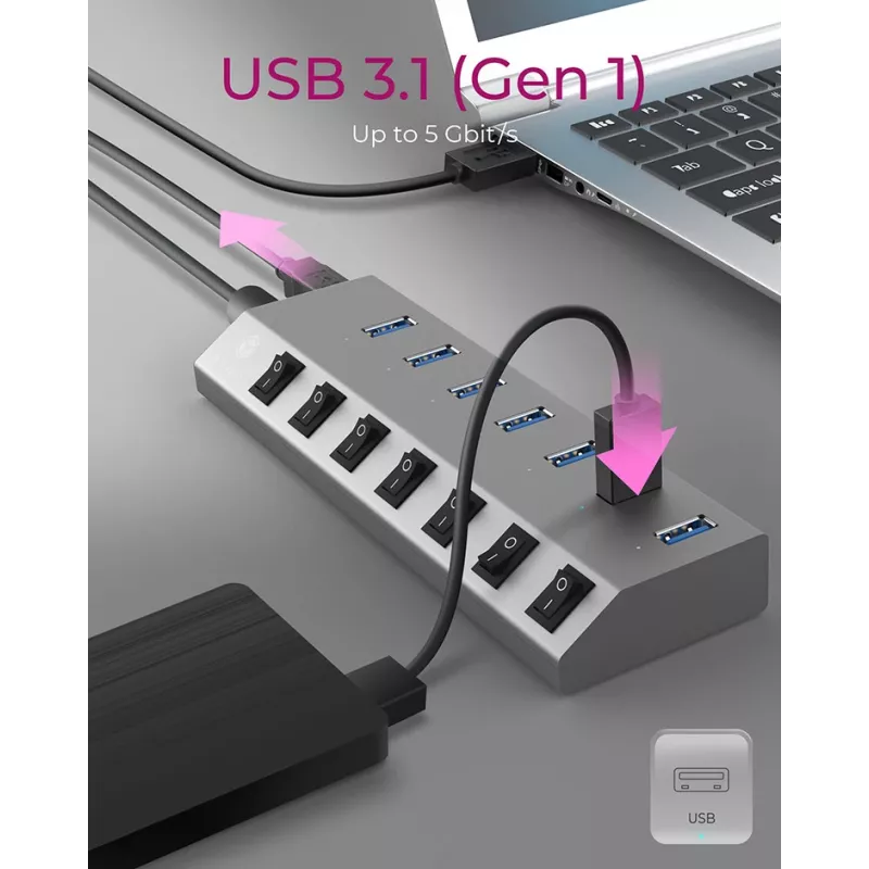 Hub ICY BOX IB-HUB1701-C3 USB 3.2 Gen 1 (3.1 Gen 1) Type-B 5000 Mbit/s antracite