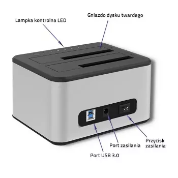 Docking station QOLTEC 5316 para 2x HDD/SSD de 2,5/3,5 polegadas, SATA, USB 3.0 (5 Gb/s), caixa em alumínio