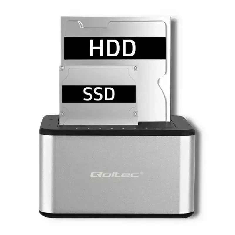 Docking station QOLTEC 5316 para 2x HDD/SSD de 2,5/3,5 polegadas, SATA, USB 3.0 (5 Gb/s), caixa em alumínio