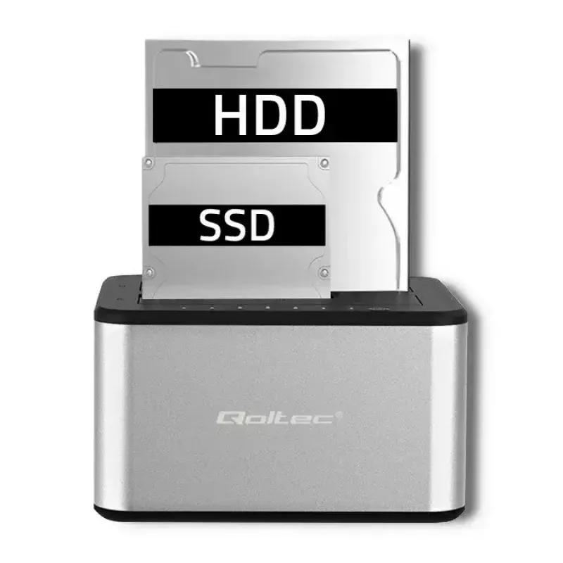 Docking station QOLTEC 5316 para 2x HDD/SSD de 2,5/3,5 polegadas, SATA, USB 3.0 (5 Gb/s), caixa em alumínio