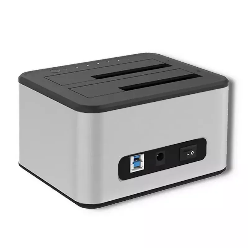 Docking station QOLTEC 5316 para 2x HDD/SSD de 2,5/3,5 polegadas, SATA, USB 3.0 (5 Gb/s), caixa em alumínio