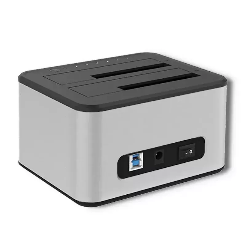 Docking station QOLTEC 5316 para 2x HDD/SSD de 2,5/3,5 polegadas, SATA, USB 3.0 (5 Gb/s), caixa em alumínio
