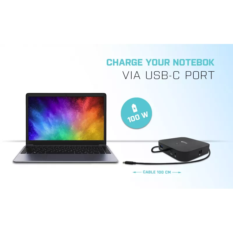 Docking station i-tec USB-C HDMI DP com Power Delivery 100 W + carregador universal 100 W
