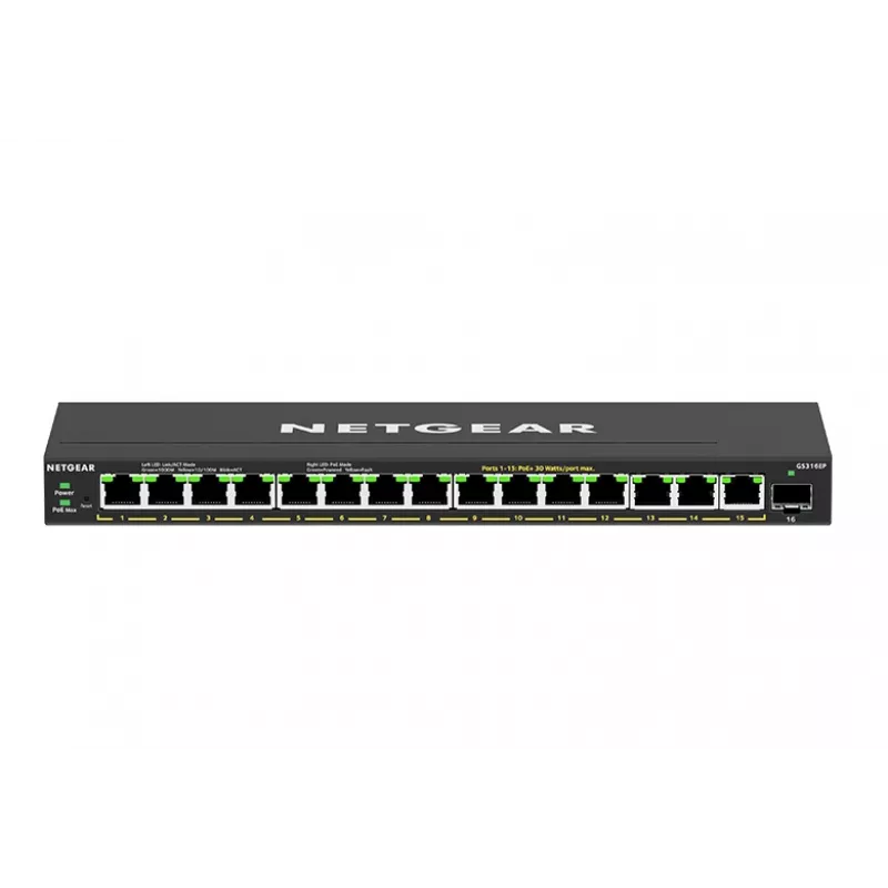 Switch de rede NETGEAR GS316EP-100PES Managed Gigabit Ethernet (10/100/1000) Power over Ethernet (PoE) preto