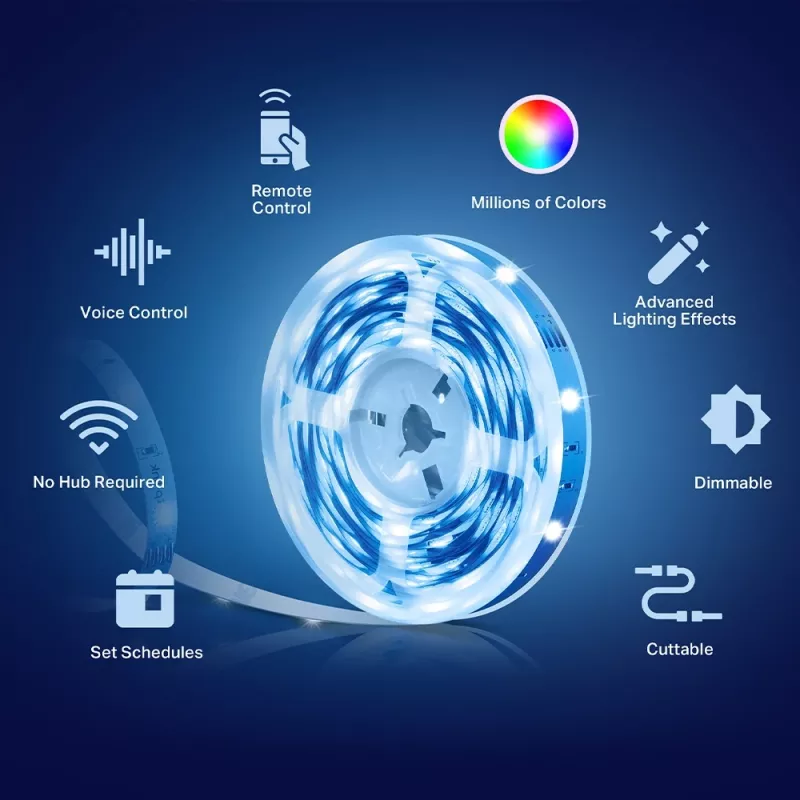 Fita de luz inteligente Wi-Fi TP-Link Tapo, fita de luz universal, ambiente, interior/exterior, fita adesiva, multicolor, variável