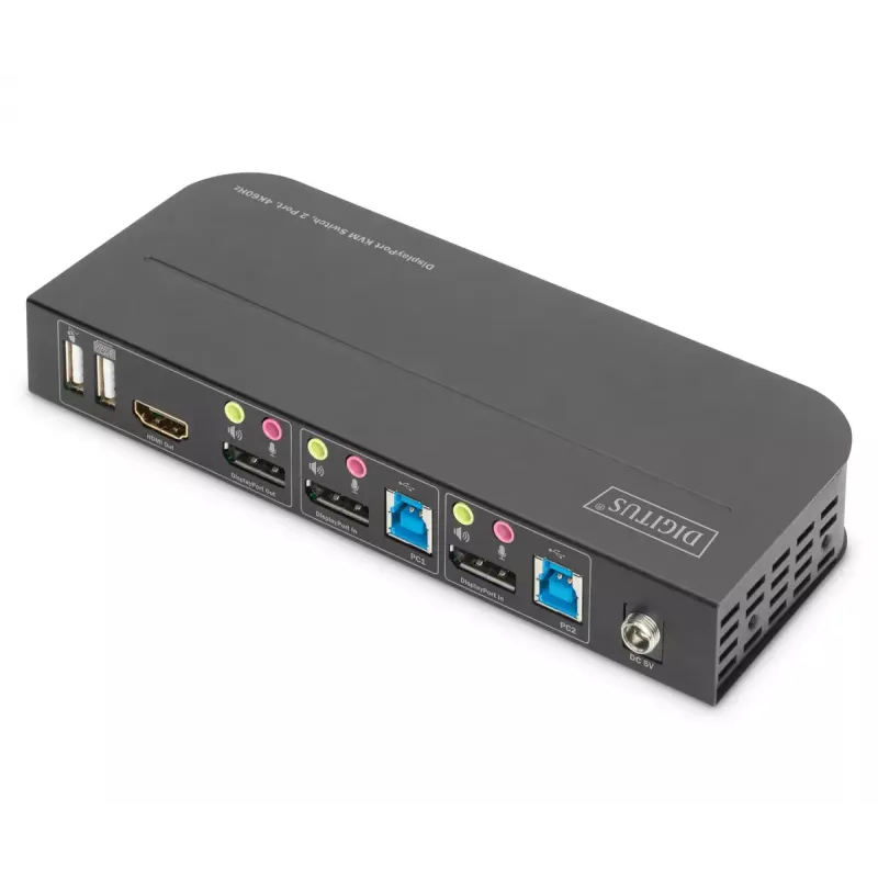 Switch KVM DIGITUS, 2x1 DP, saída DP/HDMI, USB 4Kx2K@60Hz