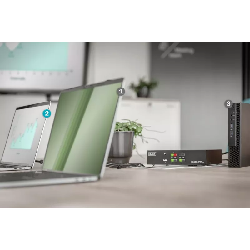 Switch KVM Digitus 4 portas ecrã único 4K HDMI