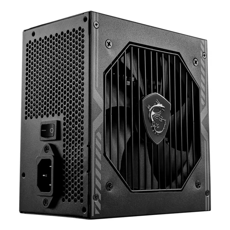Fonte de alimentação MSI MAG A550BN UK '550W, certificada 80 Plus Bronze, 12V Single-Rail, circuito DC-DC, ventoinha de 120mm, não modular, cabos revestidos, fonte de alimentação ATX, cabo de alimentação UK, preto'